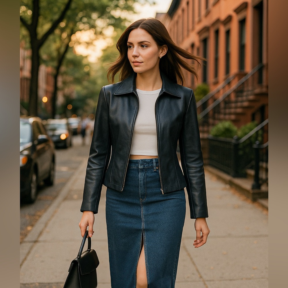 Sleek Black Leather Jacket for Women